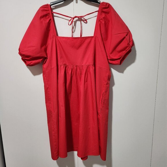 Draper James Dresses & Skirts - Draper James Red Short Sleeve Cotton Poplin Puff Sleeves BOHO Classic Dress XXL